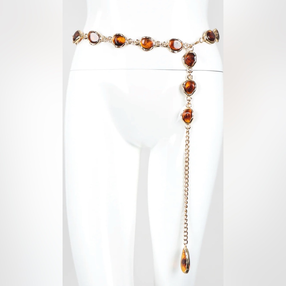 Smokey amber Gold Chain Belt with Amber Accents metal